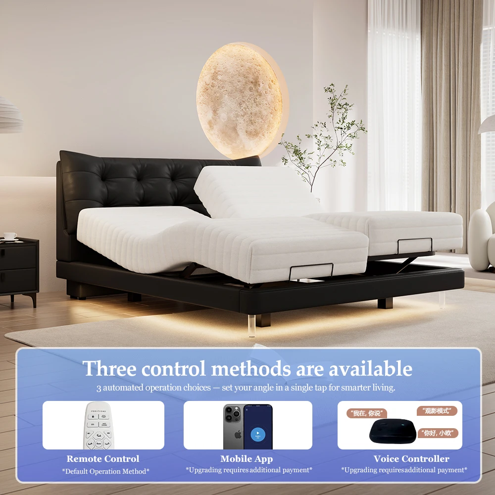 Luxury Modern Leather Upholstered Motion Reclining Sofa Massage Function Adjustable Size Soft Bed Electric Split King Smart Bed