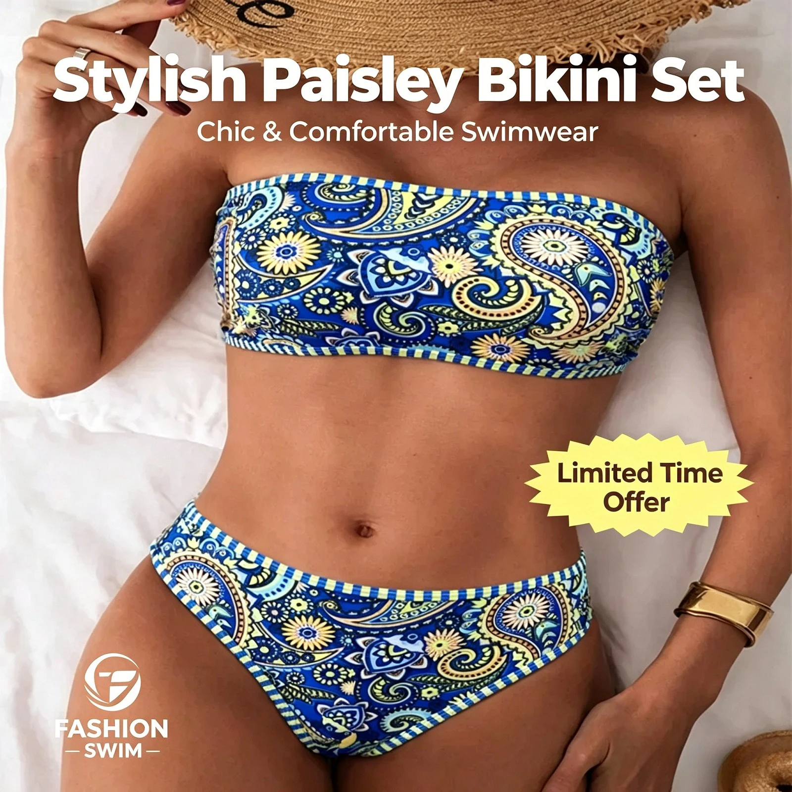 DAILOU 2024 New AliExpress European and American Printed Strapless Split Swimsuit Women's Beach Sexy Bikini Hot Spring Swimsuit