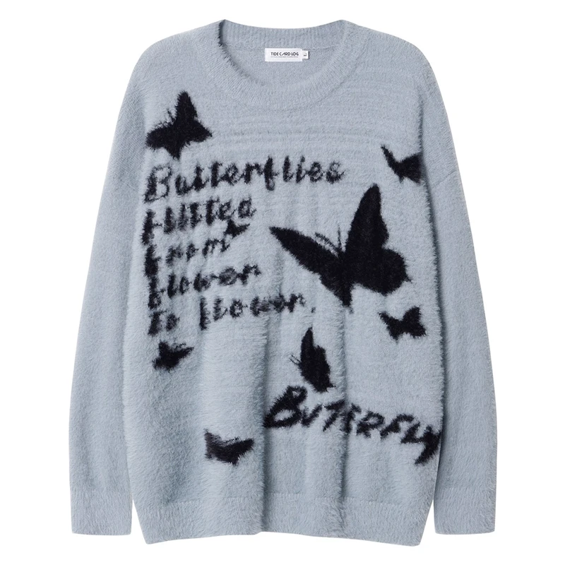 

Мужской мягкий нечеткий вязаный свитер, большой пуловер с длинными рукавами и бабочкой, эстетический джемпер в стиле Харадзюку, осенне-зимний джемпер, верхняя одежда