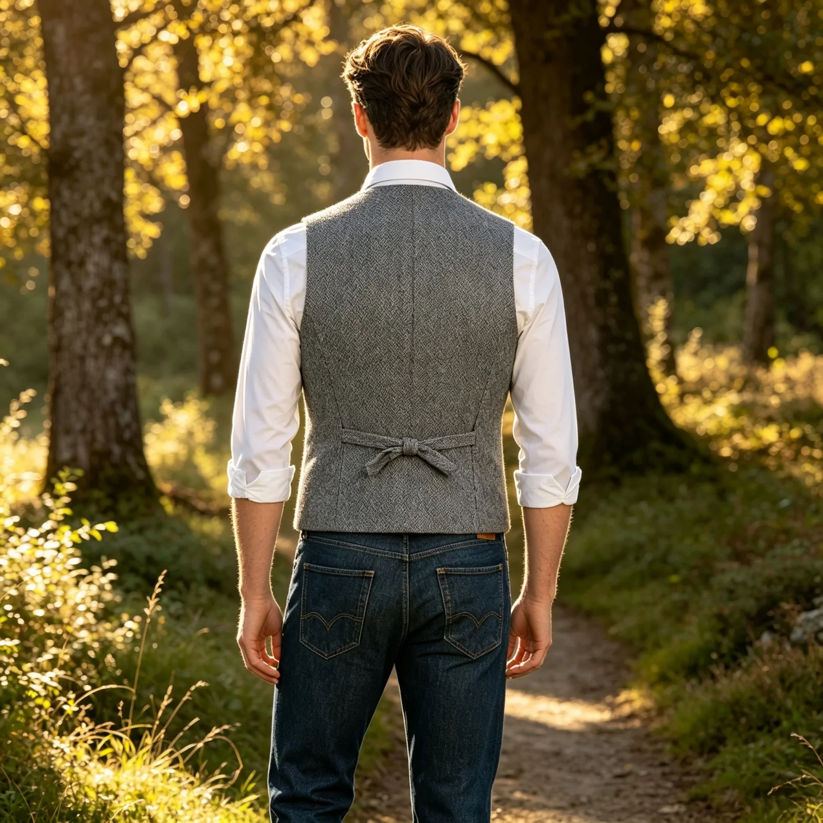 2026 V Neck Men's Suit Vests Herringbone Wool Tweed Double Breasted Waistcoat Tuxedo Groomsmen For Wedding