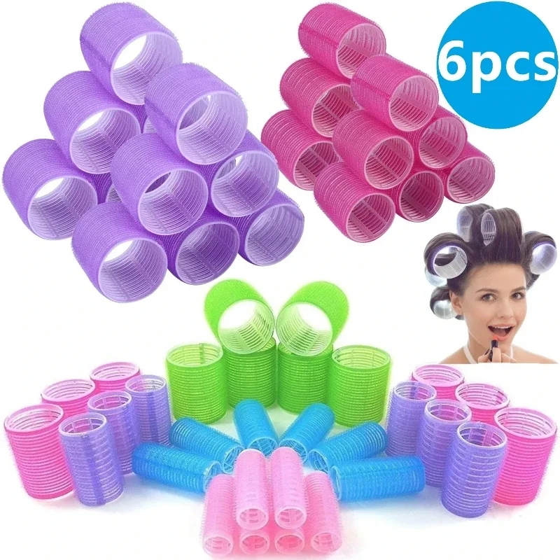 6pcs Self Grip Hair Rollers No Heat Hair Curlers Heatless Curls Hair Salon Dressing Curlers Foam Roller DIY Styling Tools