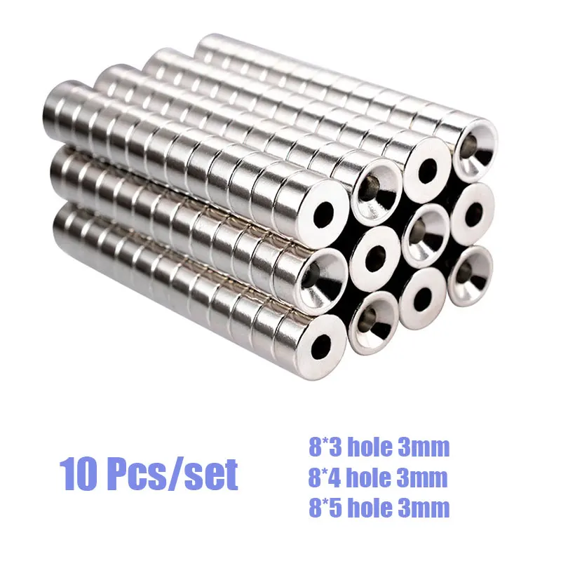 

100 Pcs Powerful Rare Earth Permanent Fridge Magnets 8*3mm 8*4mm 8*5 mm With 3mm Hole Countersunk Round NdFeB Neodymium Magnet