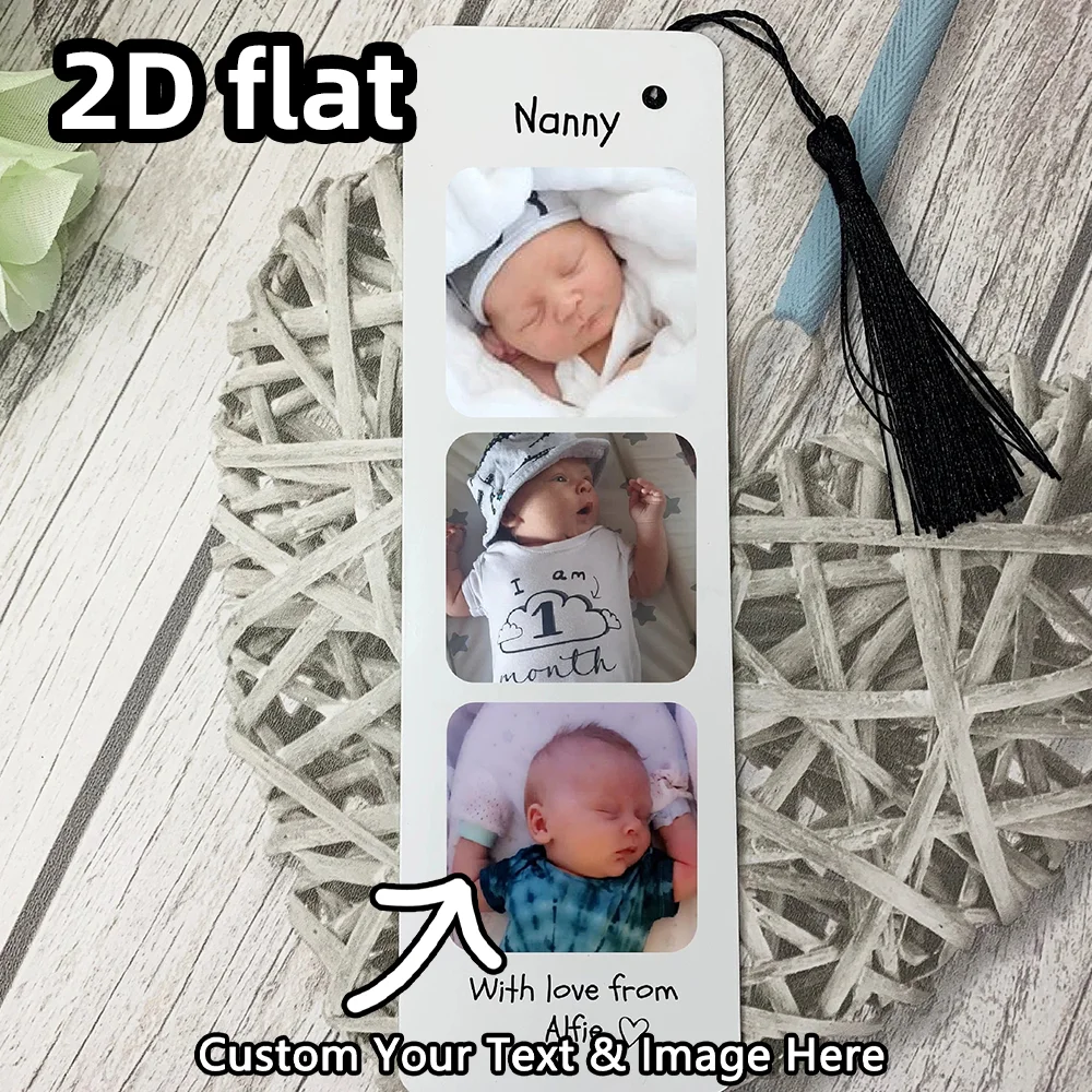 1PC Personalised Bookmark with Tassel, Add 3 Custom Photos & Personal Text, Ideal Gift for Mother’s Day, Birthday, or Friends
