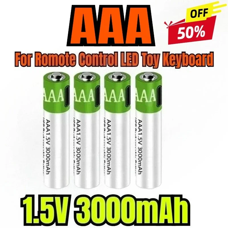 

USB Fast charging 1.5V AAA rechargeable Battery Lithium Ion Battery with Capacity 3000mAh for Romote Control LED Toy Keyboard