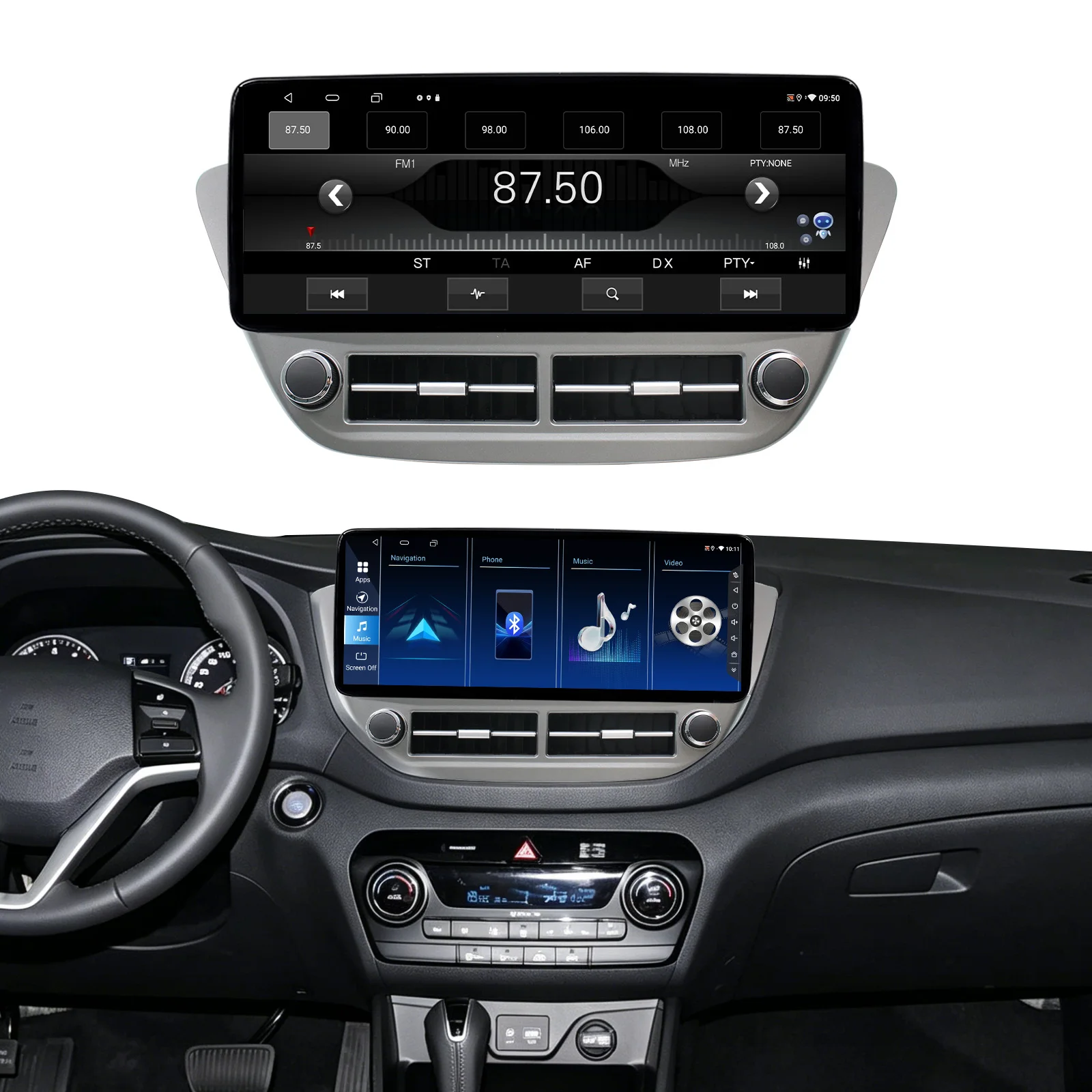 Full Dashboard Frame Kit for Hyundai Tucson 2015 Right Rudder Models, Silver Android Car Radio Plastic Frame Accessories Mendery