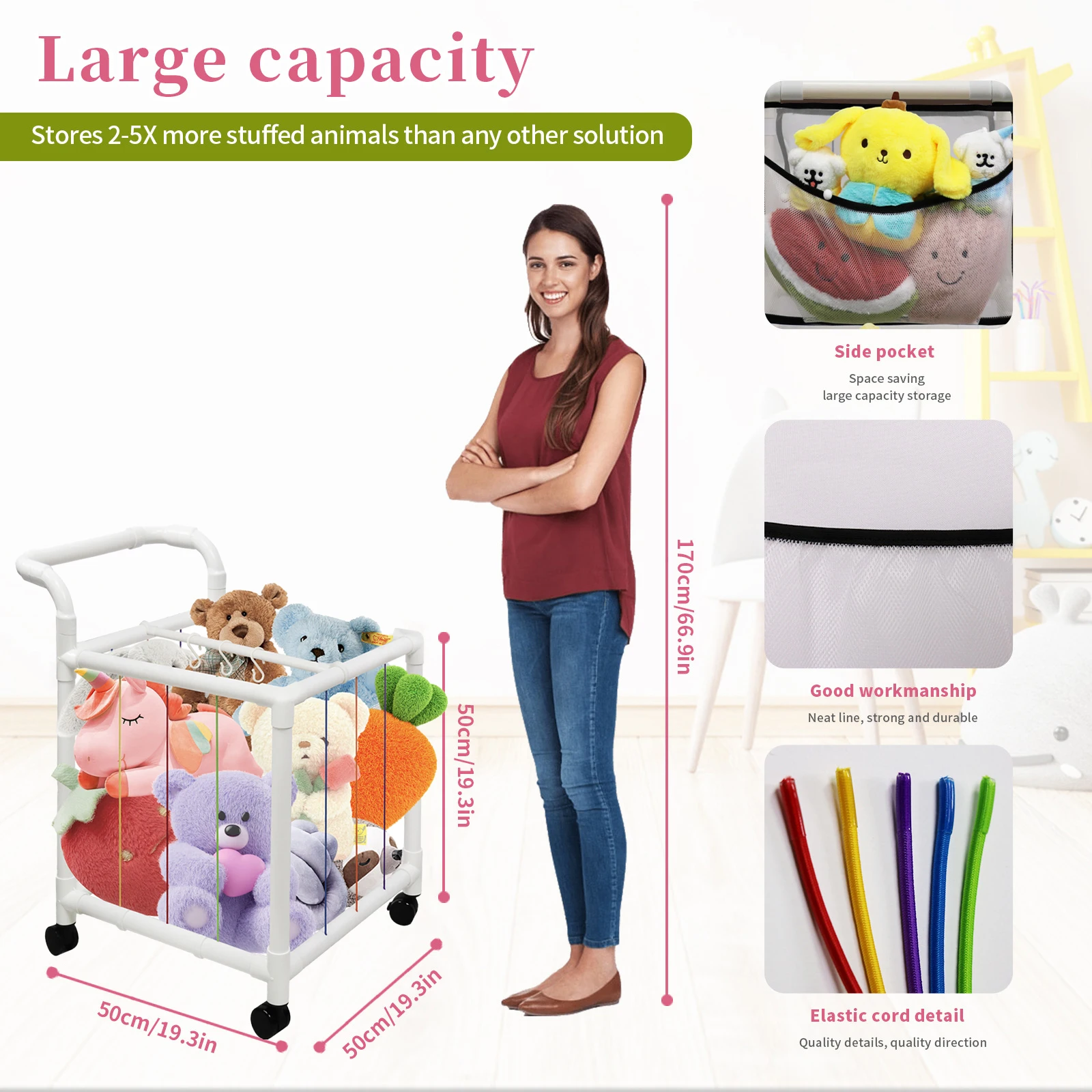 Plush Toy Storage Box Stuffed Animal Storage Stuffed Animal Cage Large Doll Storage Bucket Portability Toy Box for Home Bedroom