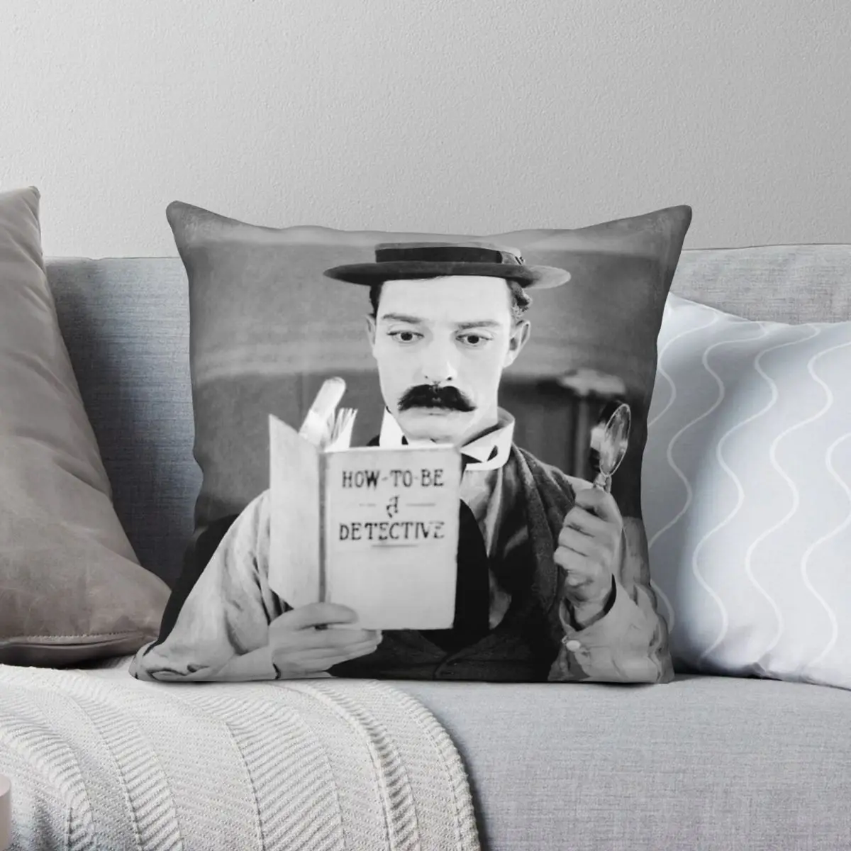 Buster Keaton Sherlock Jr. Square Pillowcase Polyester Linen Velvet Printed Zip Decorative Throw Pillow Case Car Cushion Case