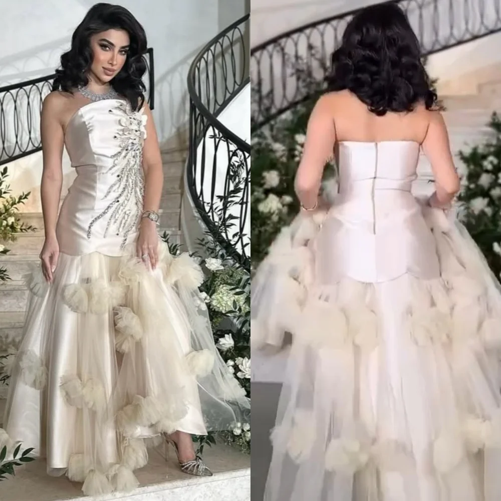 

Customized High Quality Charmeuse Sequined Pleat A-line Strapless Long Dresses Bespoke Occasion Fashion