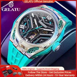 GELATU 6007 Top Men Hollow Automatic Mechanical Watch Silicone Luxury Sapphire Mirror Deep Waterproof Sports Original Men Watch