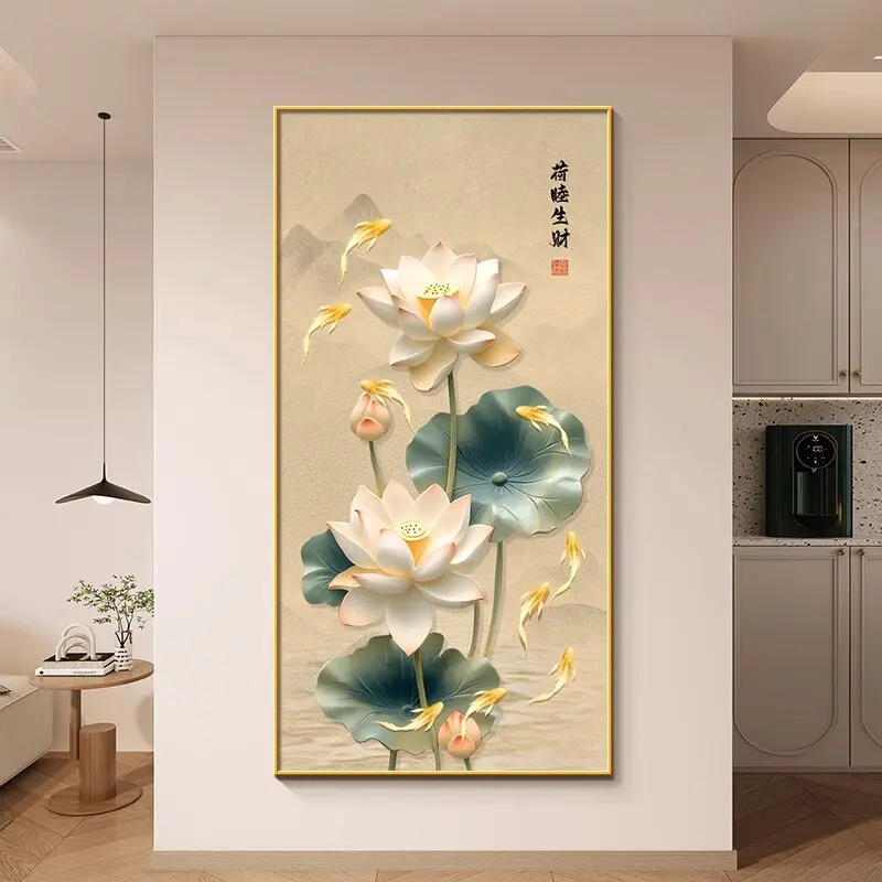 

2026 New Diamond Painting Chinese Sle Lotus And Nine Fies Cross Stitch Kit Entrance l Corridor Decoration Home Fabric