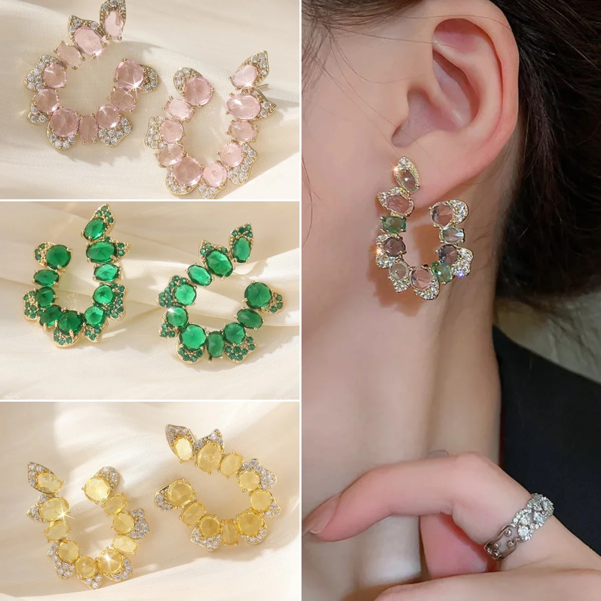 Modische Funkelnde Unregelmäßige Synthetische Zirkonia Tropfen-Ohrstecker Eleganter Damen-Charm Bankett Jubiläums-Schmuck Accessoires