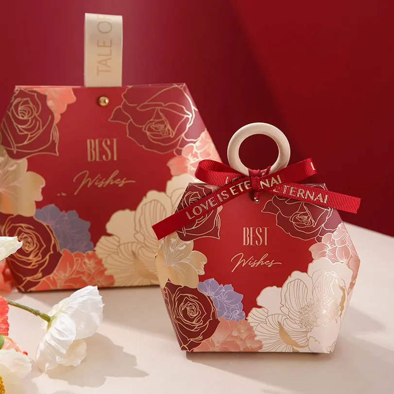 Creative Wedding Candy Box with Wooden Ring, DIY Favors, Birthday Party Jelwery Gift Packing Box, Empty Paper Box view 5
