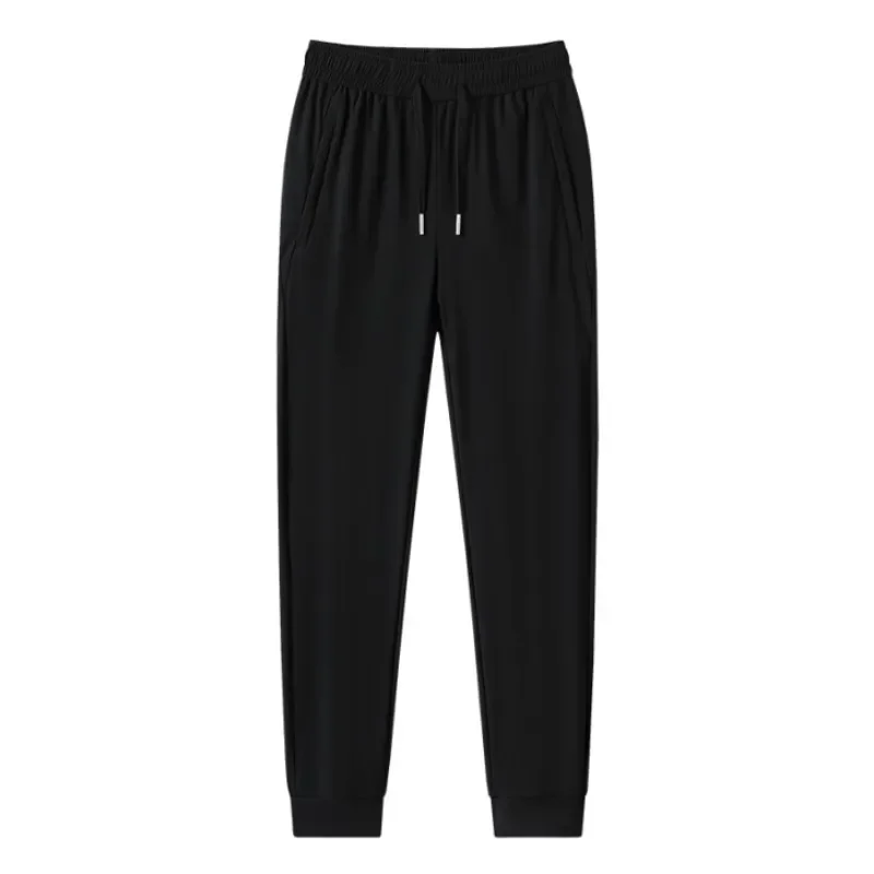 

2024 Men's Large Size Ice Silk Pants Casual Fashion Versatile Black Straight leg Pants Breathable Drawstring Sports Pants Black