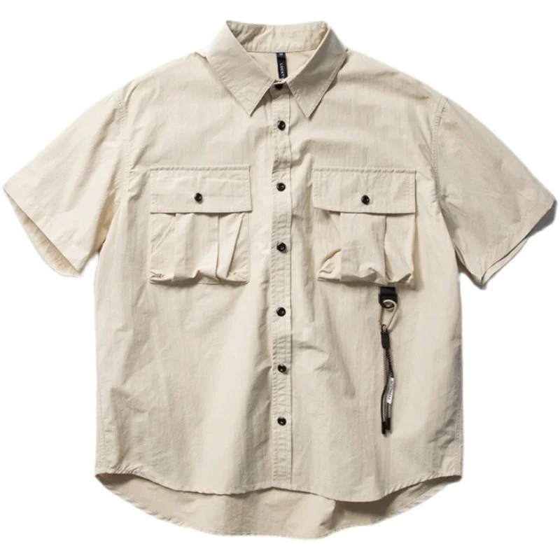 

Military Multi Pocket Cargo Short Sleeve Shirt Men's Loose Washed Pure Cotton Half Top