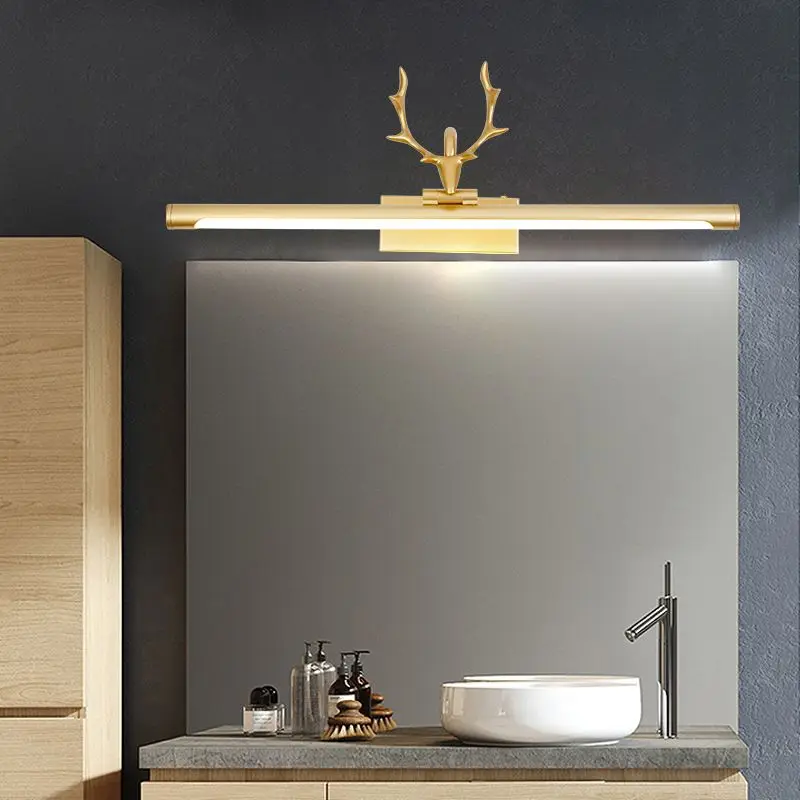 Antlers copper Chinese style simple mirror headlight bathroom bathroom cabinet special moisture-proof waterproof wall lamp