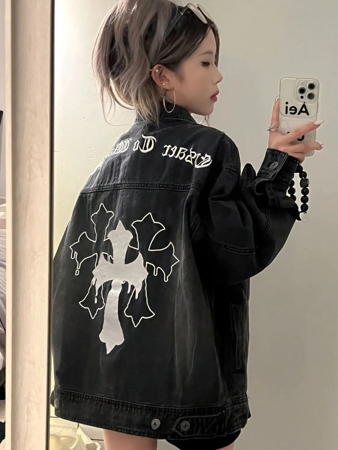 Female Age Minority Fashionable Cross American Style Vintage Lapel Denim Jacket Lovers Casual Trend Korean Version Simple Wild