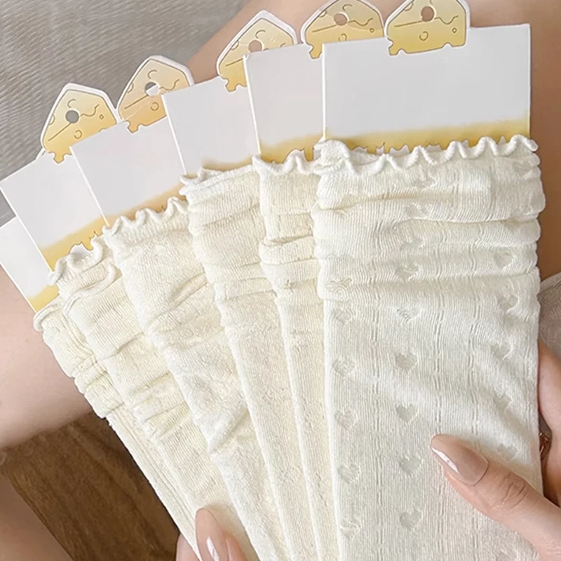 1/5PAIRS Lolita Sweet White Pile Socks Women Mesh Fishnet Thin Nylon Silk Flower Lace Socks Ladies Hollow Transparent Crew Socks