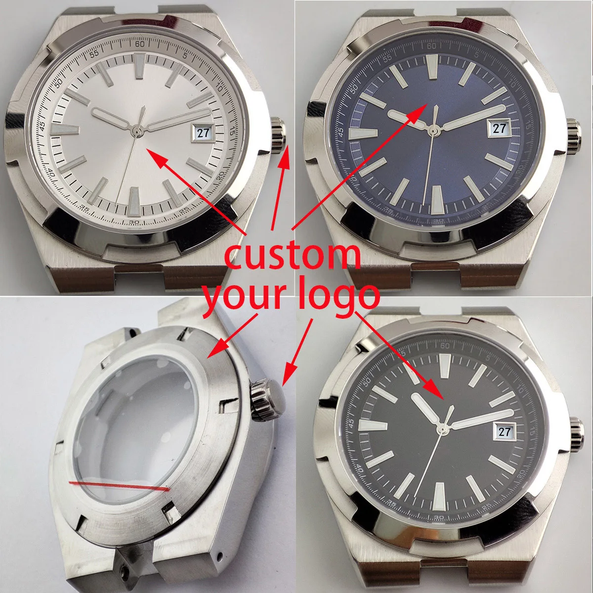41mm case Miyota8215 men\'s case custom logo nh35 watch case s dial brand stainless steel watch parts watch movement
