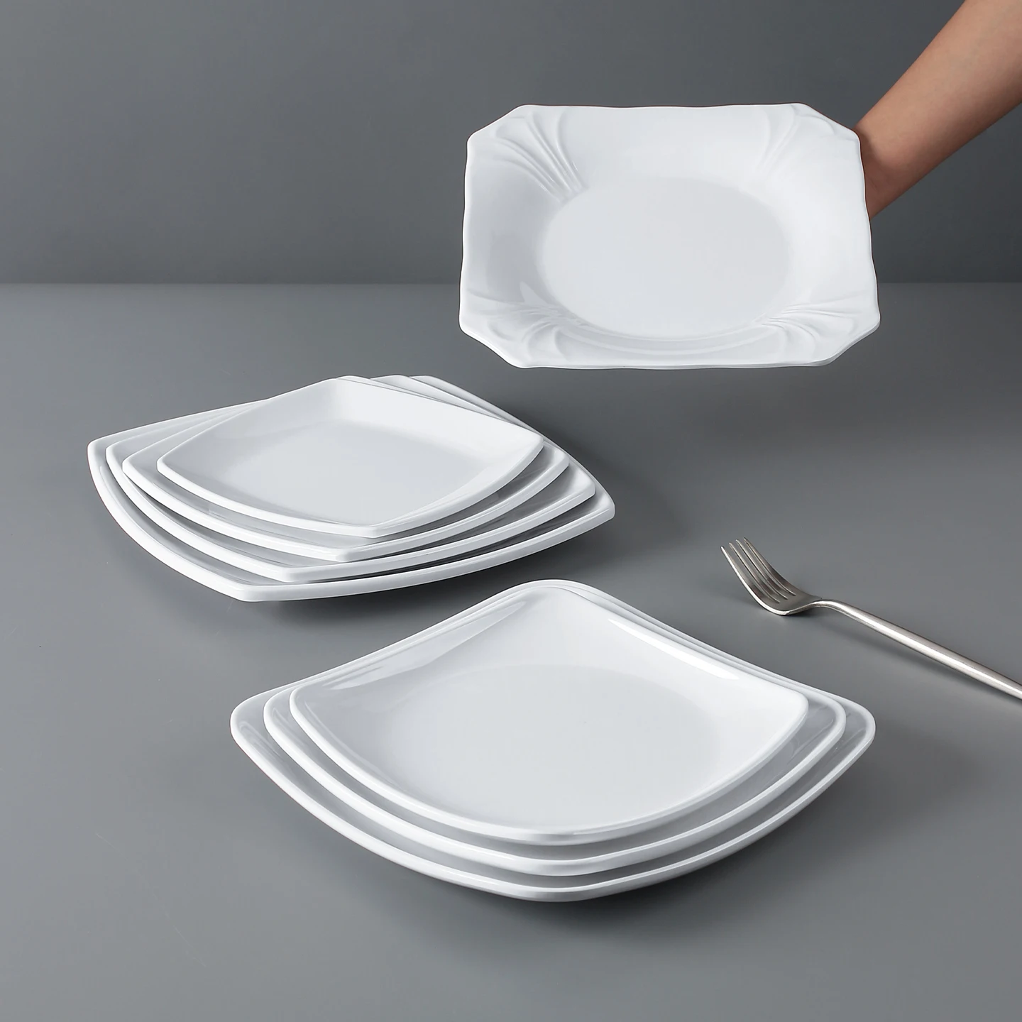 Commercial Grade Melamine Square Dinner Plates Set of 10 Restaurant Quality for Buffet Self-Service Rice And Noodles Platter