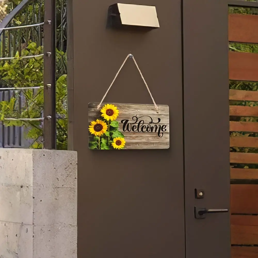Pastoral Style Sunflower Welcome Sign Lightweight Rectangular Wooden Decoration Sign Hanging Welcome Door Sign Office