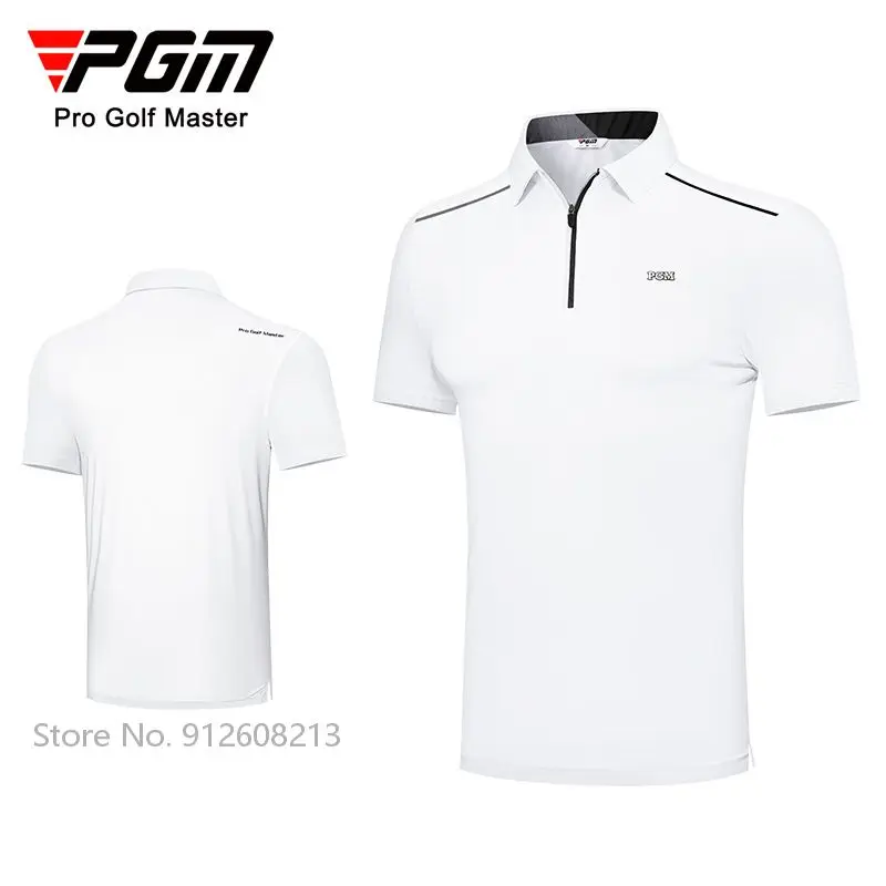 PGM Summer Breathable Golf Clothes Men Zipper Collar Golf T-shirts Male Short-sleeved Sports Lapel Shirts Cooling Fast Dry Tops