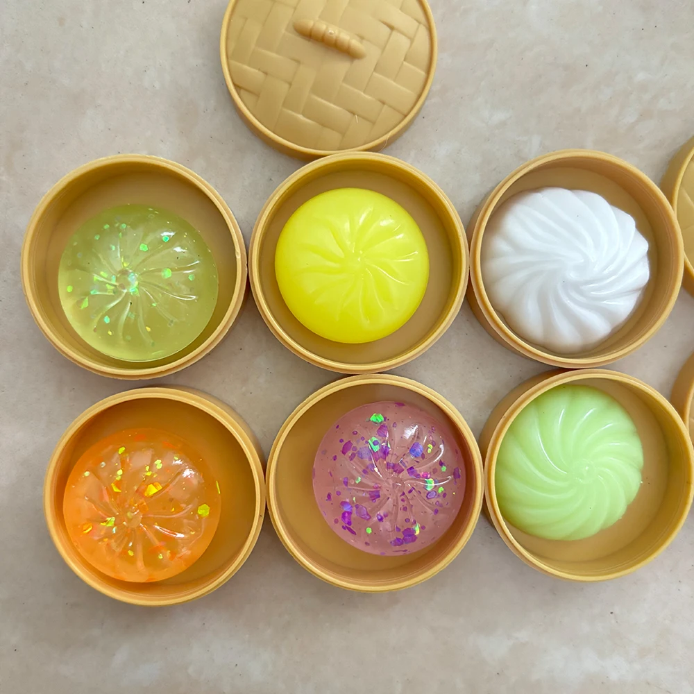 Crystal Mini Dumplings & Steamed Bun Squishy Set with Steamer Soft Squeeze Stress Relief Calming Fidget Toys Party Favors Gift image 5