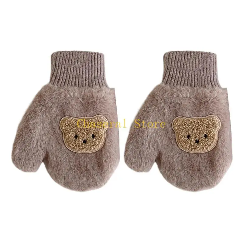 

E7CE зимние теплые перчатки, противоскользящие варежки с мультяшным медведем и веревкой для детей, варежки для маленьких и на и