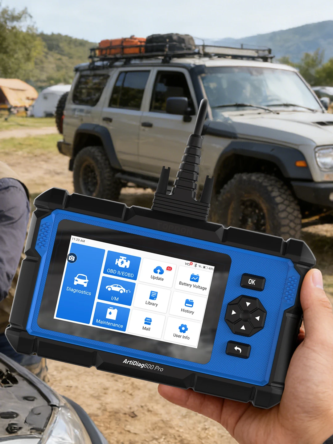 Der TOPDON ArtiDiag600 Pro Scanner prüft Motor, ABS, SRS, TCM, BCM, TPMS und alle Fahrzeugmodule. Er liest & löscht Fehlercodes, zeigt Echtzeitdaten, erstellt Auswertungen und scannt mit einem Klick.