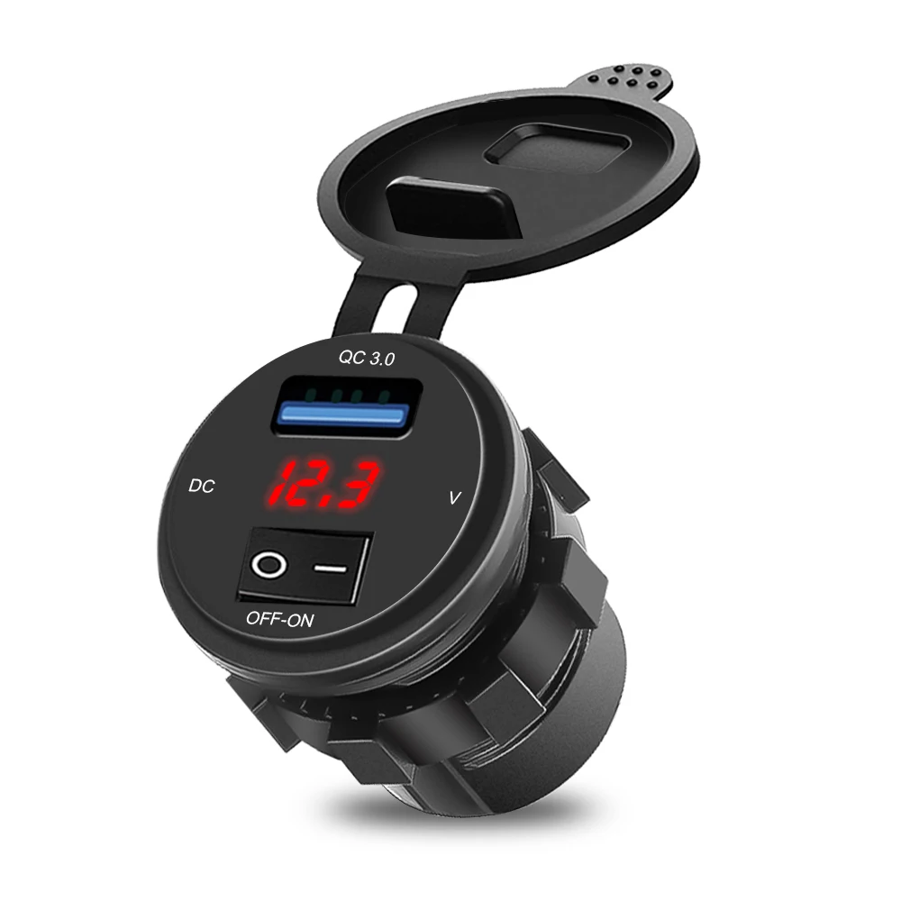 Szybka ładowarka QC3.0 Gniazdo ładowania USB do samochodowego gniazda USB 12V 24V Wodoodporne gniazdo ładowarki z wyświetlaczem napięcia Woltomierz