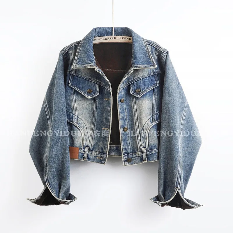 Autumn Winter New Women Thicken Warm Denim Jacket Blue Coffee Color Green Loose Casual Lapel Long Sleeve Female Cowboy Outerwear