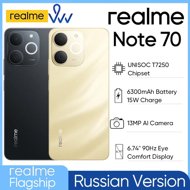 Russian Version realme Note 70 Smartphone 6300mAh Battery 15W Charge 6.74