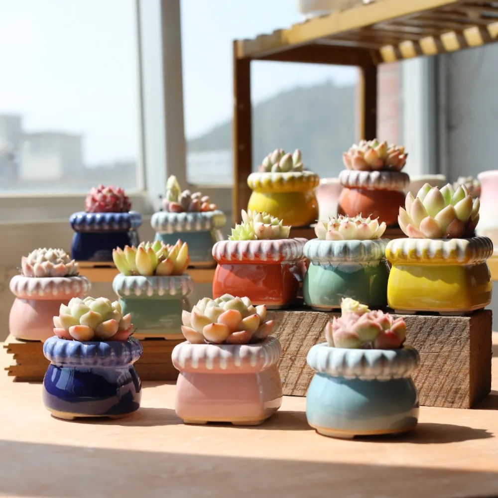 twist mouth succulent flower pot ceramic control type creative personality small thumb basin flow glaze simple breathable