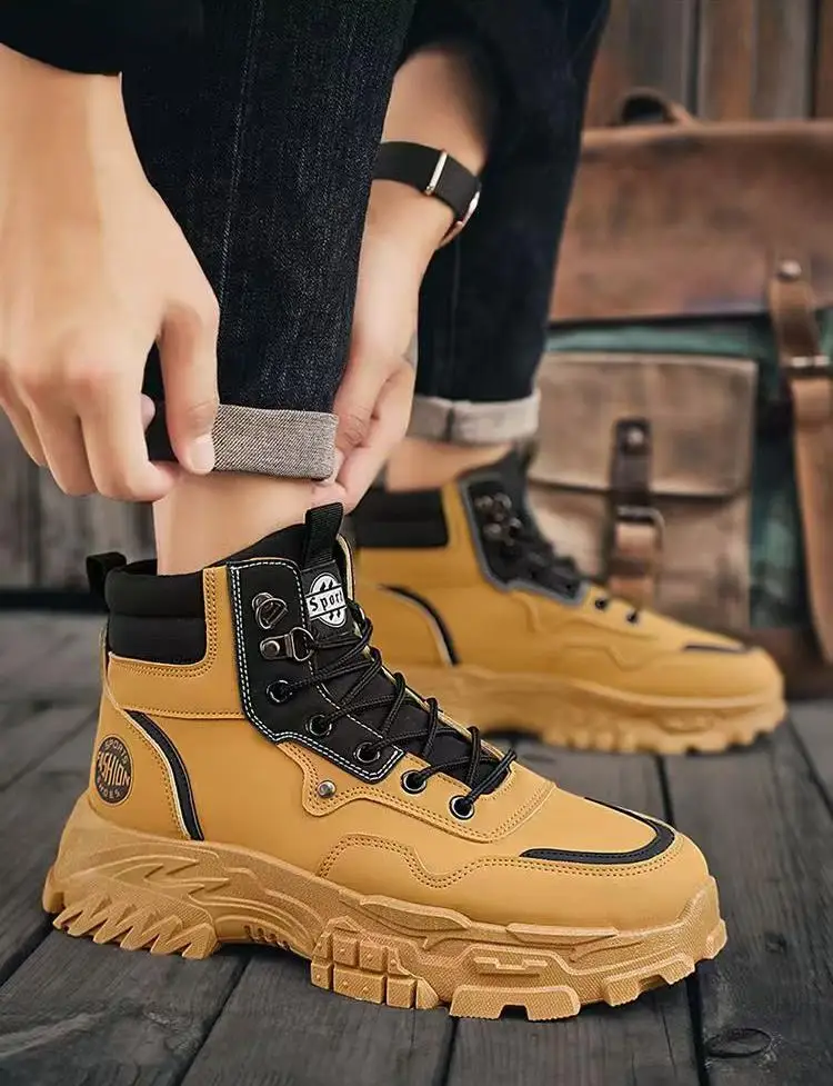 2024 outono inverno masculino couro de alta qualidade botas de ferramentas sola grossa antiderrapante retro caminhadas ao ar livre botas rendas até botas de escalada