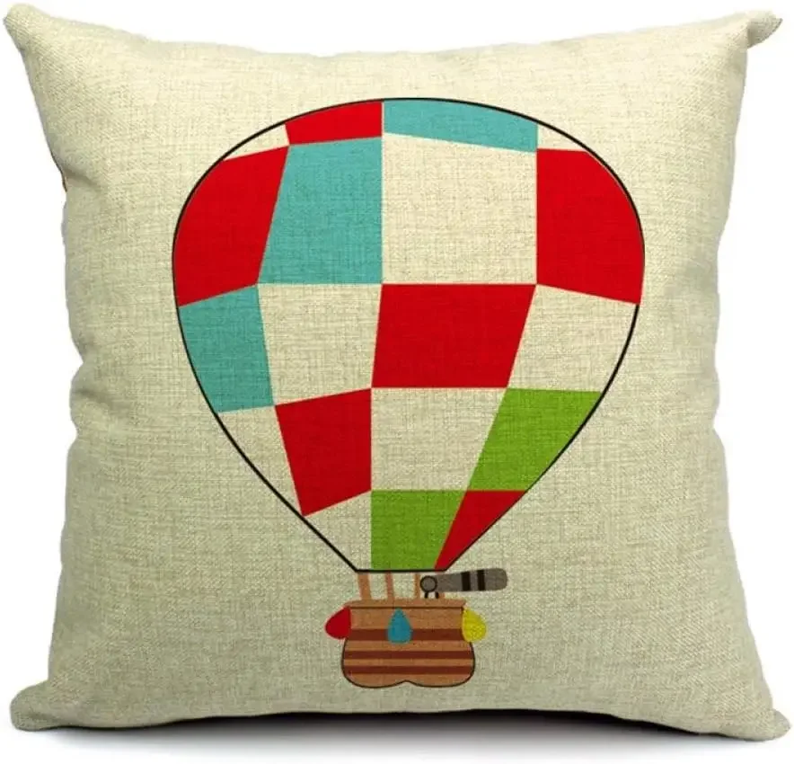 Cushion cover, sofa pillowcase, linen balloon pillowcase, hot air balloon decorative pillowcase household pillowcase, 45X45cm