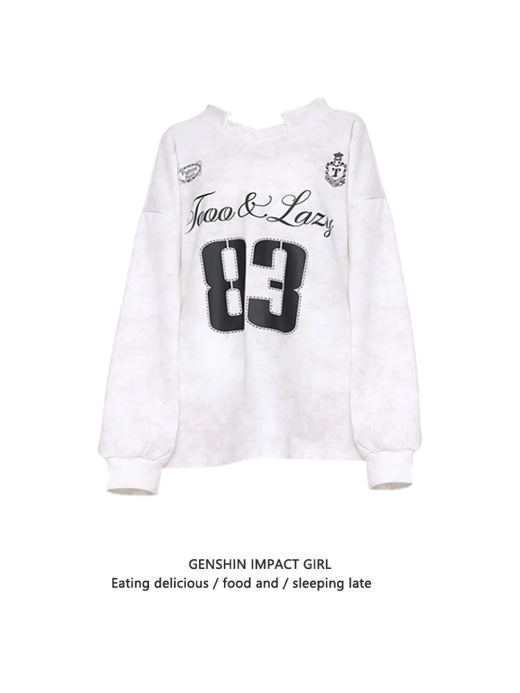 

Trendy Loose Women's Long Sleeve Sweatshirt V-Neck Digital Print Gradient Dyeing Casual Sporty Style Autumn Winter Jacket