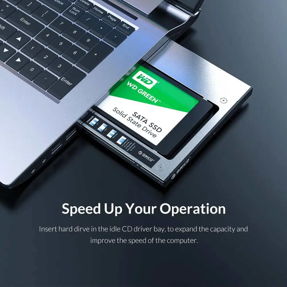 ORICO-Caddy de Drve duro de 2,5 pulgadas para ordenador portátil, jaula óptica para HDD, Caddy de disco SSD, soporte de aluminio, caja de unidad de disco duro de 2TB