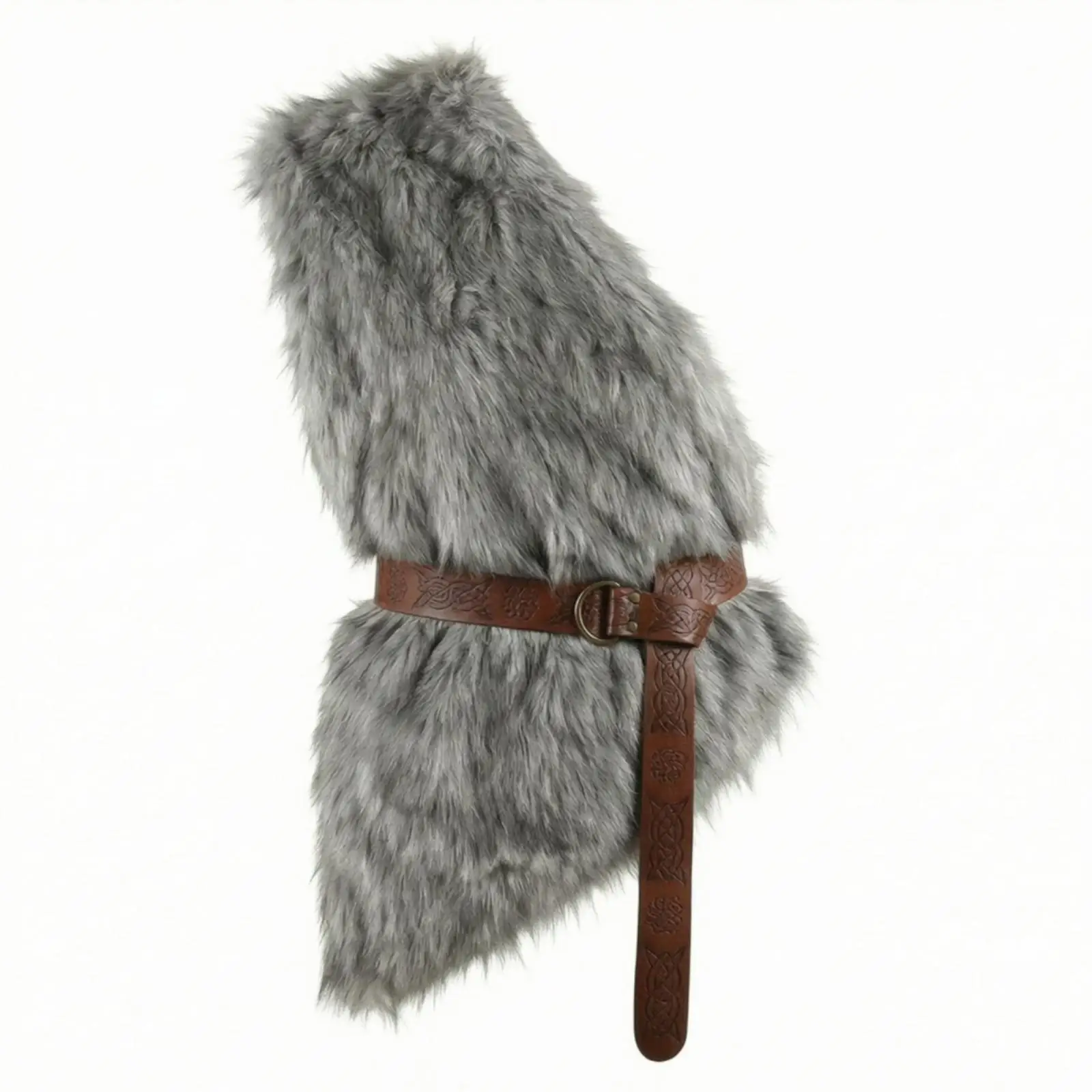 Faux Pile Vest with Belt Viking-Inspired Cosplay Vest Costume Layer Furry Shawl Plush for Cosplayers, Halloween