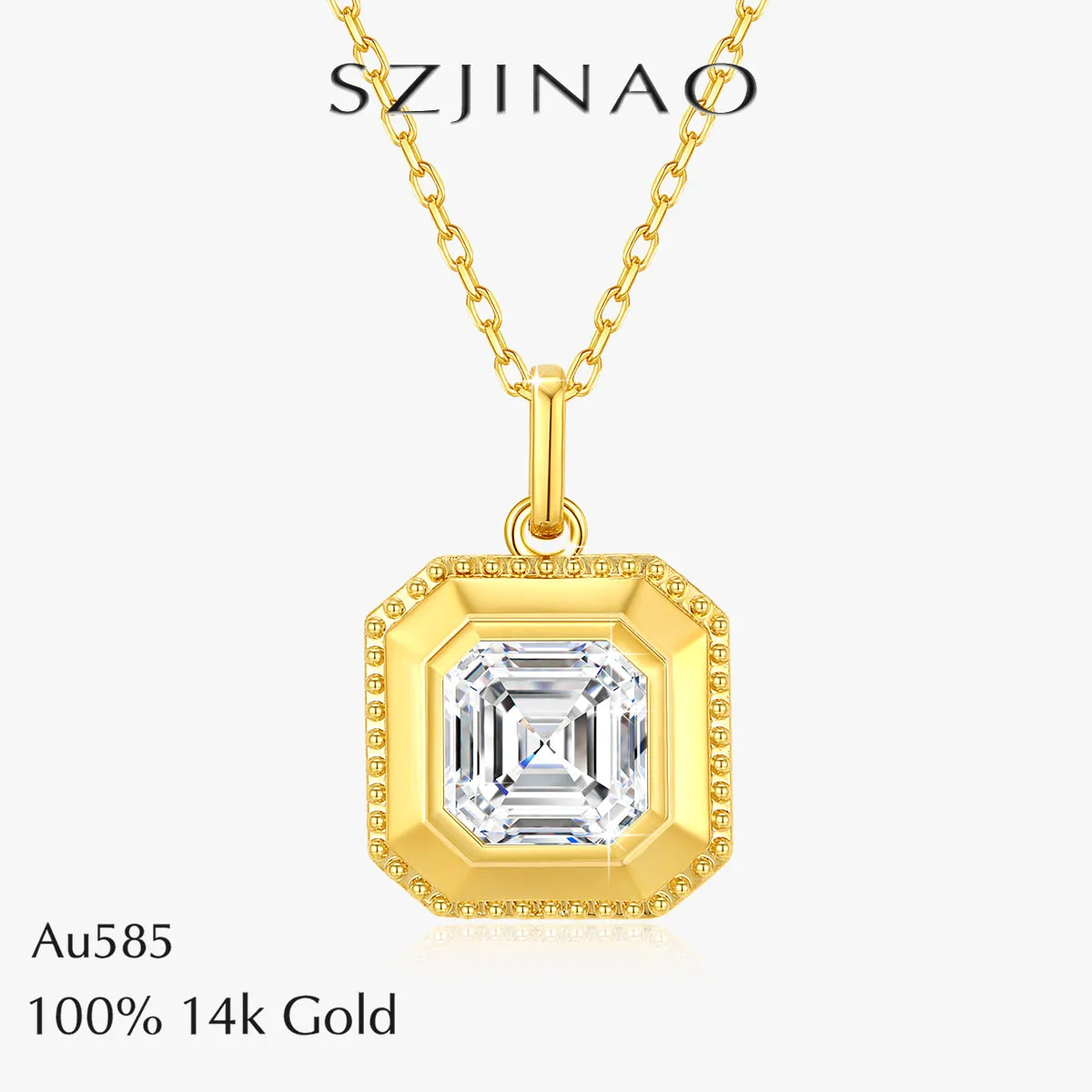 

14k Gold Au585 Asscher Cut Necklaces 7MM 2CT Moissanite Diamond Pendant for Women Party Wedding Engagement Trendy Gift