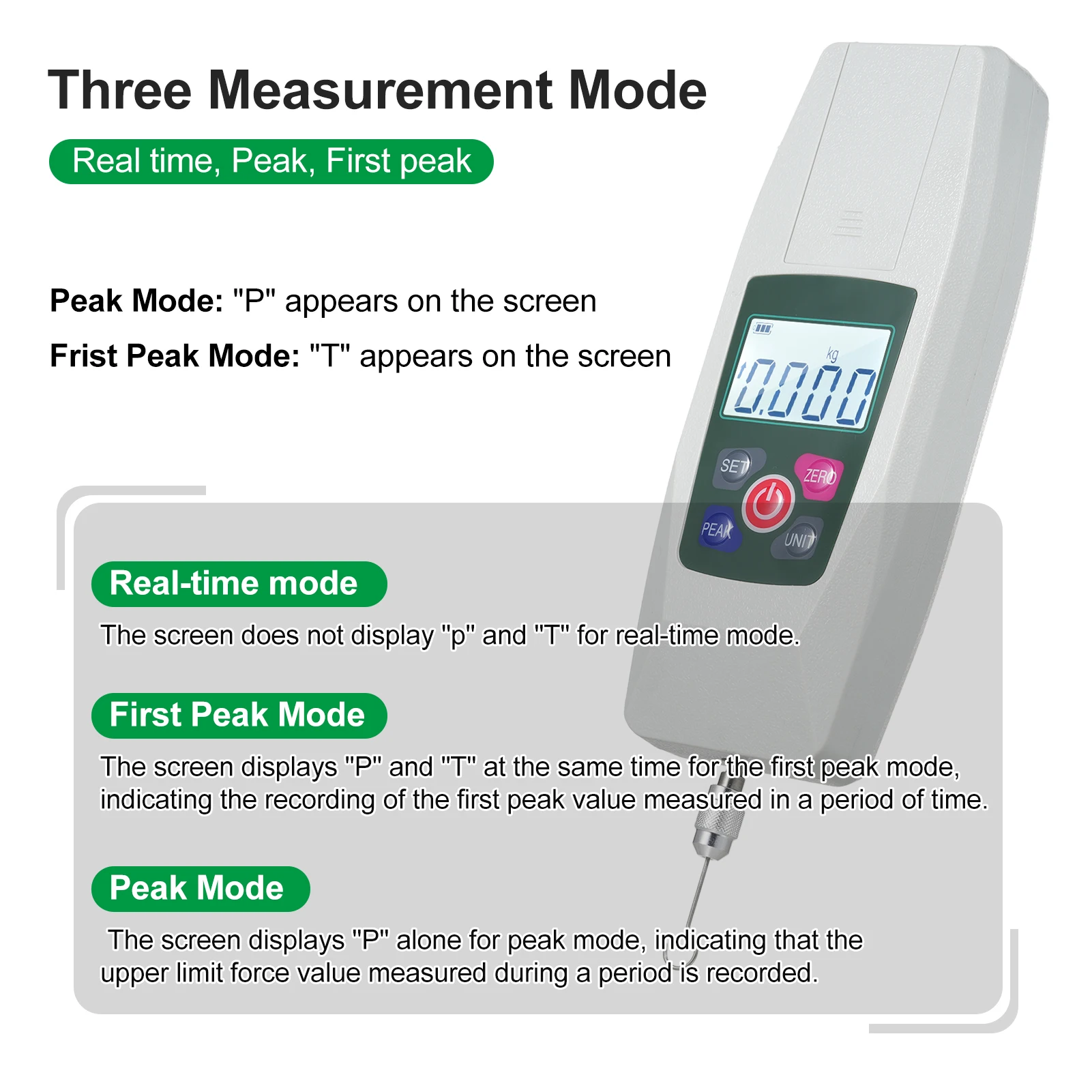 Digital Force Gauge 50N/5KG/500N/50KG Push & Pull Tester Meter Mini Dynamometer with 4 Measurement Units Auto Backlight Buzzer