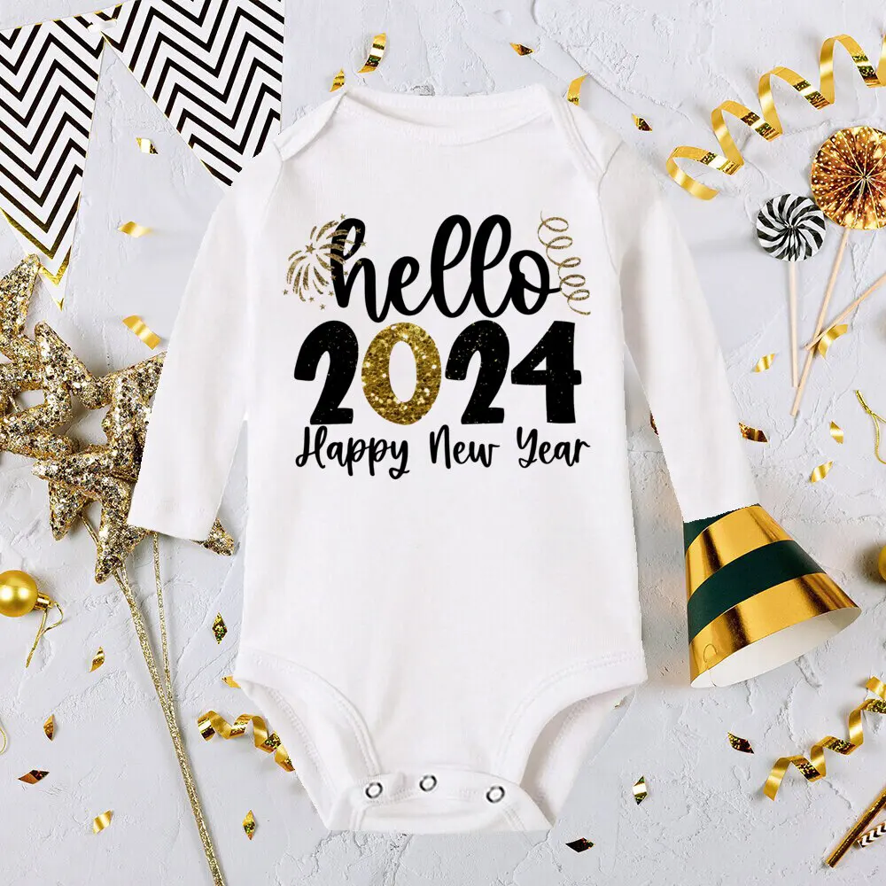 Baby Bodysuit Hello 2024 Inant Romper New Year Baby Gift Toddler long Sleeve Jumpsuit Boys Girls Clothes Newbron Shower Present