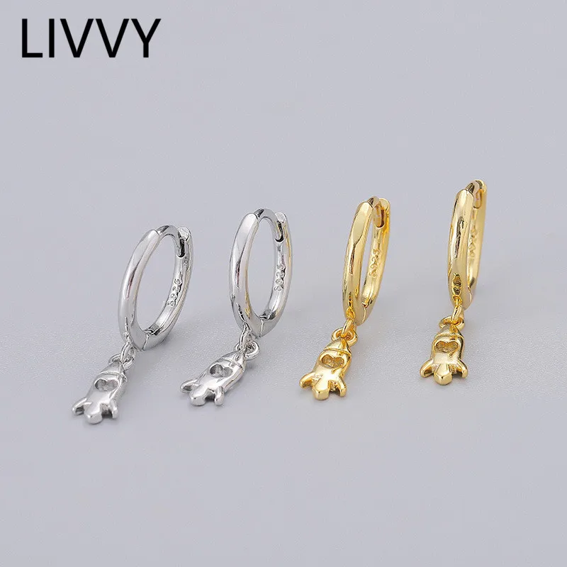

LIVVY Silver Color Hollow-Out Heart Small Rocket Earring Jewelry Woman Fashion Birthday Gift For Girls Lady