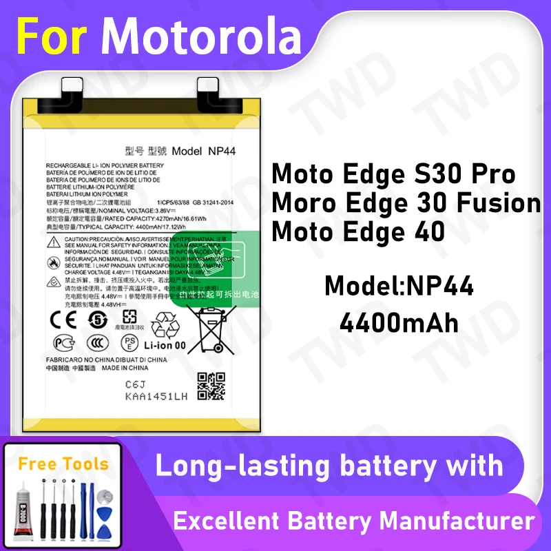 

4400mAh NP44 Battery For Motorola Moto Edge S30 Pro/Edge 30 Fusion/Edge 40 Replacement Bateria+Free Tools
