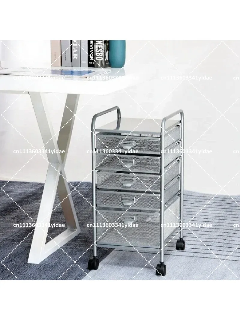 

Wrought Iron Mobile Filing Cabinet Trolley, 5/6 Layer Under Table Storage Rack, Metal Mesh Organizer for Office