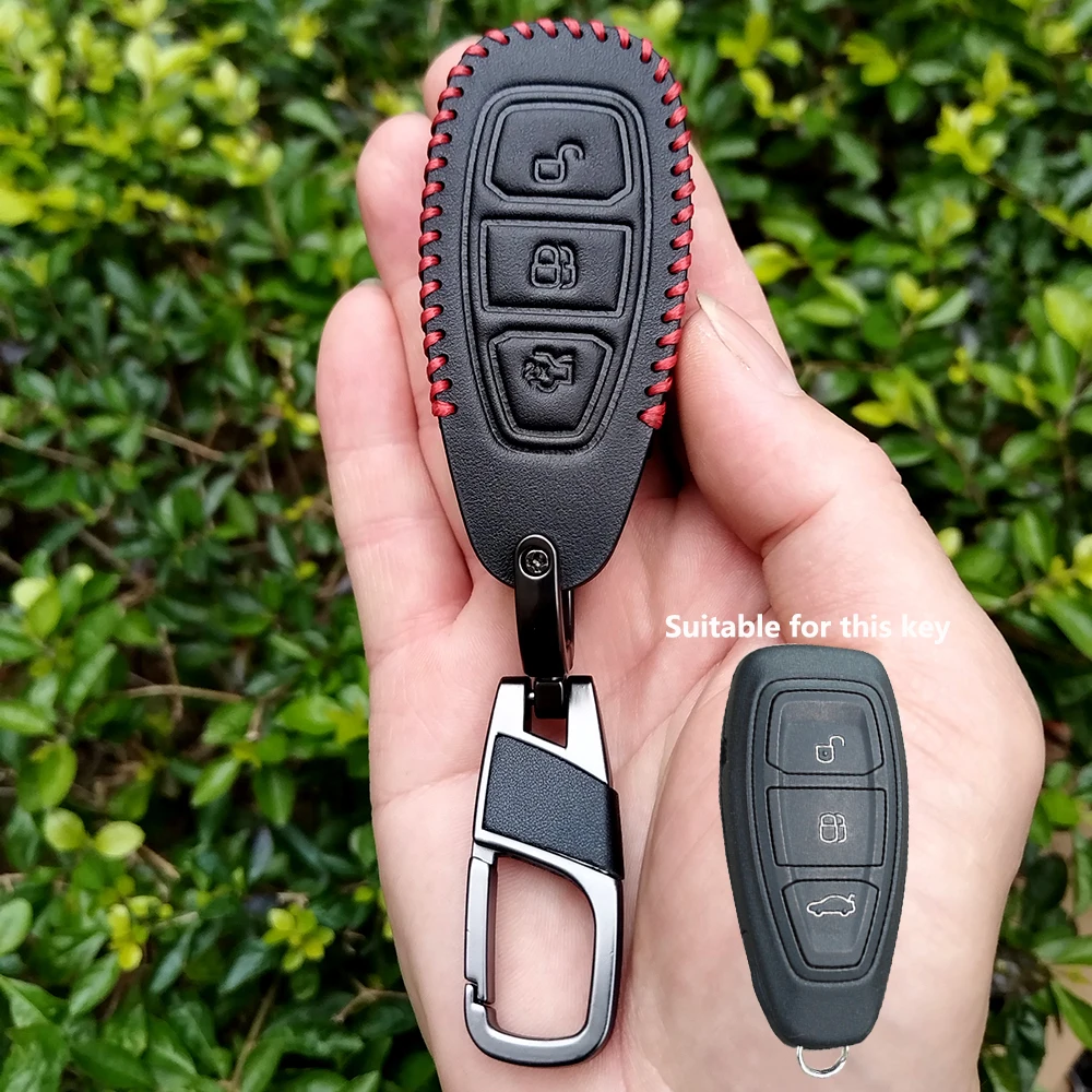 3 Buttons 100% Leather Car Key Case For Ford C-Max Mondeo Kuga Fiesta Titanium Ford Focus 3 4 ST MK3 MK4 Key Fob Cover Case Bag - Image 2