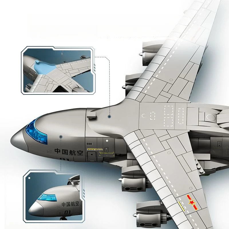 Military Y-20 Large Transport Aircraft Building Block Transport Aircraft Model Brick Soldier Weapon Toy Assembly Children's Gift