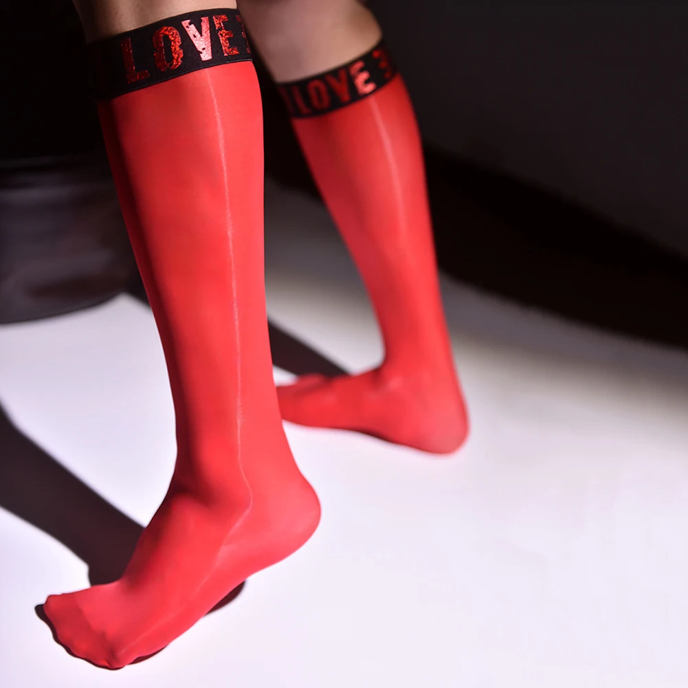 New Mens Oil Shiny  Business Knee High Thin Stockings Stretchy Long Socks Hoisery Sheer Pantyhose Gloss Solid Formal Male Socks