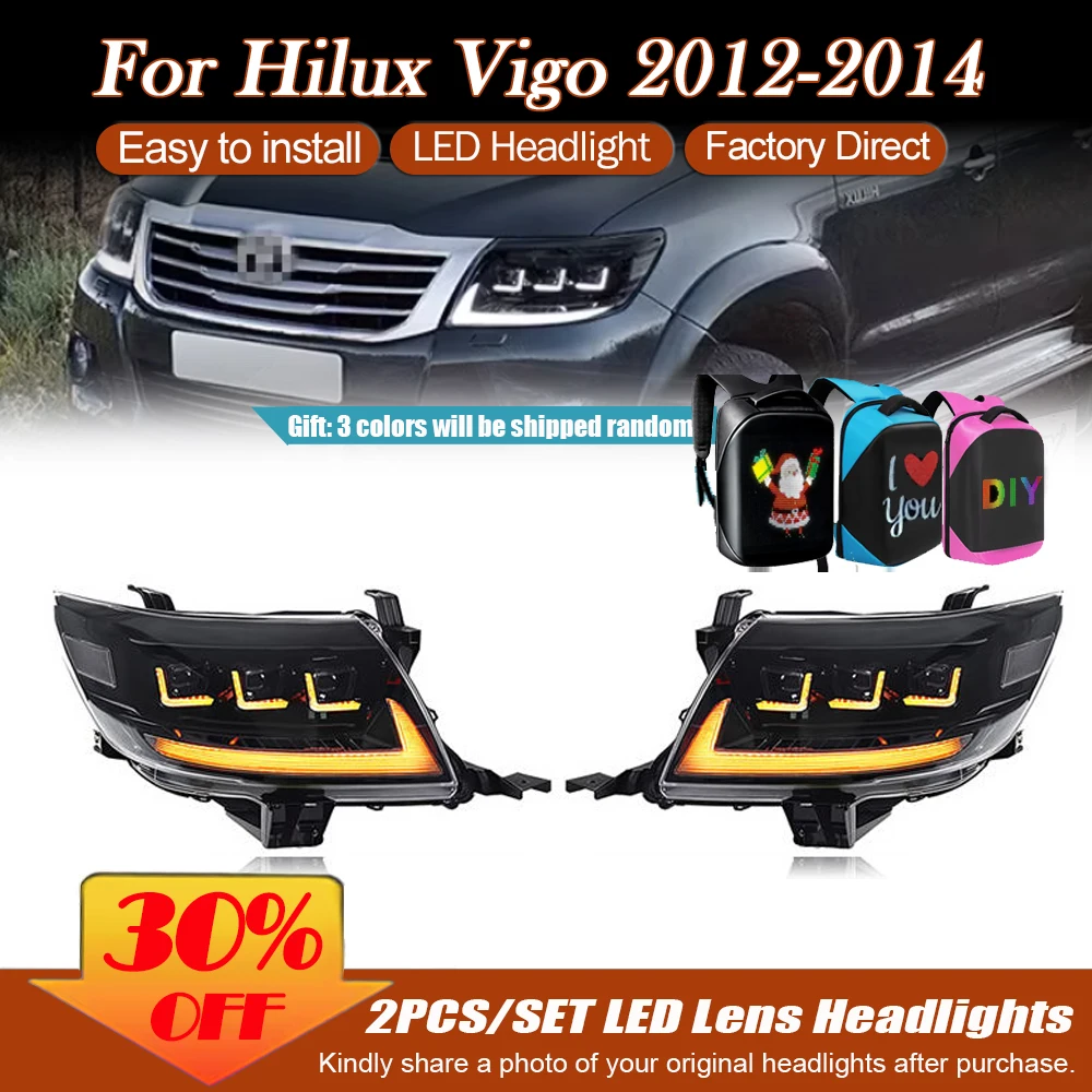 

Pair LED Headlights DRL for Toyota Hilux Vigo 2012 2013 2014 High Low Beam Head Lamps with Turn Signal Light Assembly Auto Parts