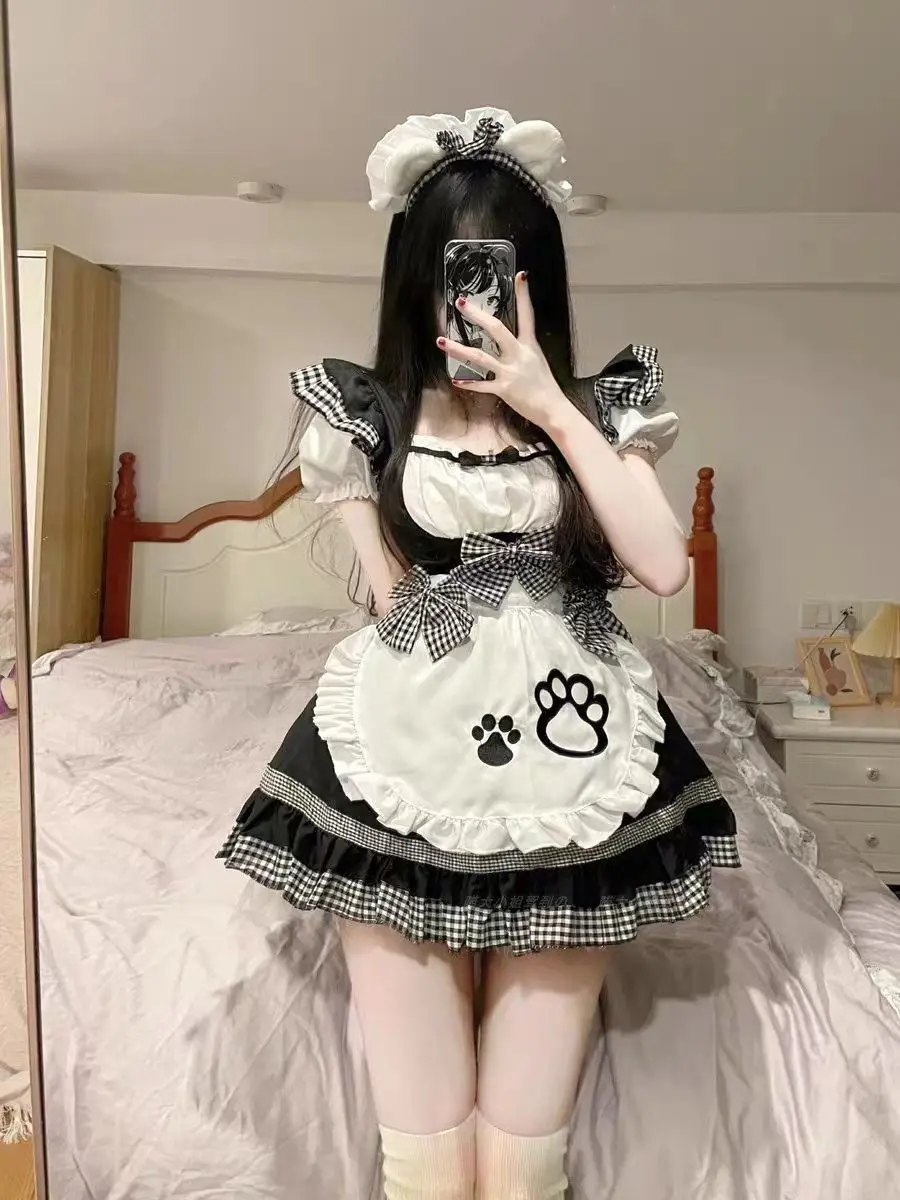 

MAGOGO Лолита в японском стиле, мягкая девушка, милое платье горничной с котом, платье Лолиты для косплея с кошачьими ушками
