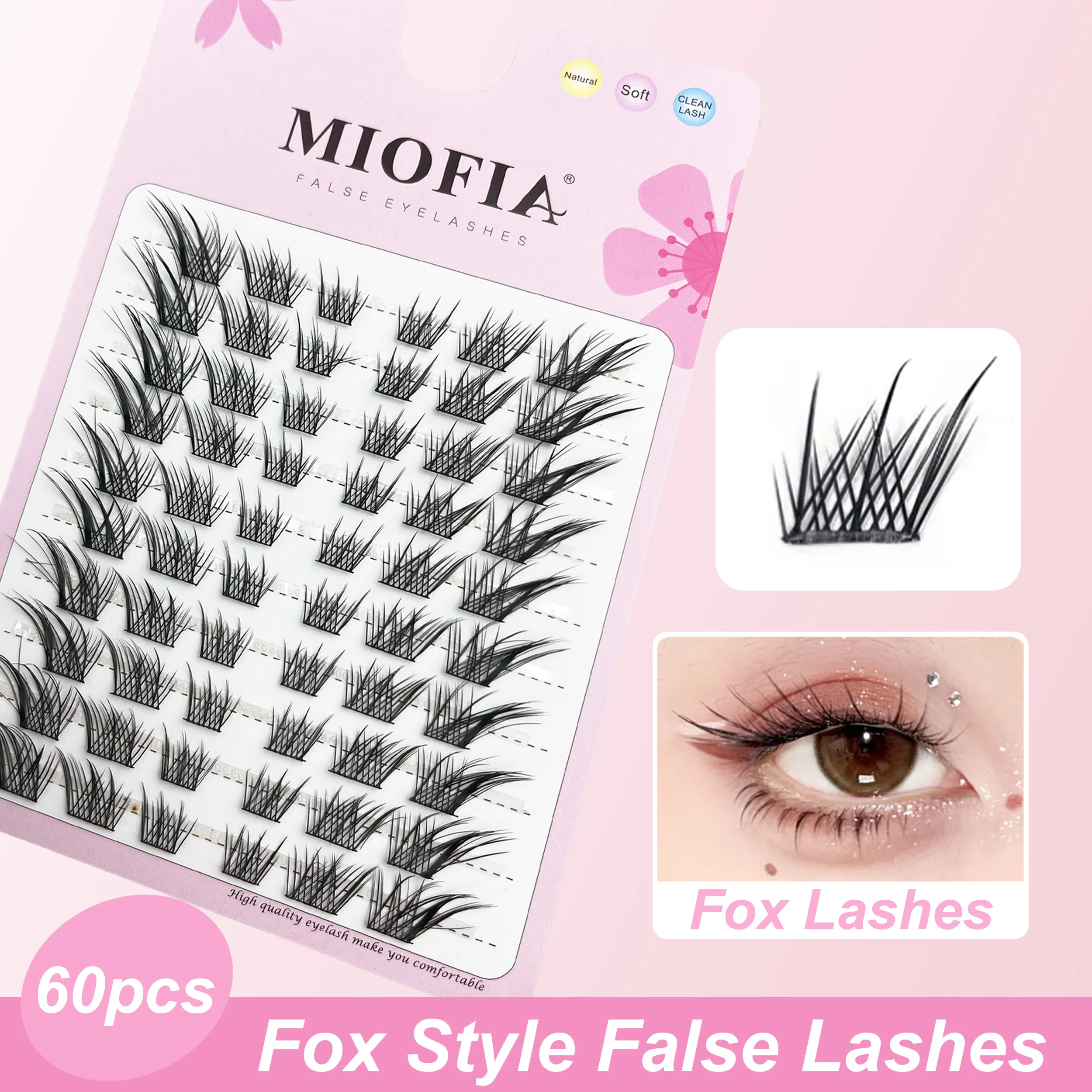 MIOFIA Cluster Lashes Natural Eyelash Extension Fluffy Fox Eye Lashes Mixed Tary Large Capacity Anime Lashes DIY Eyelash Cluster