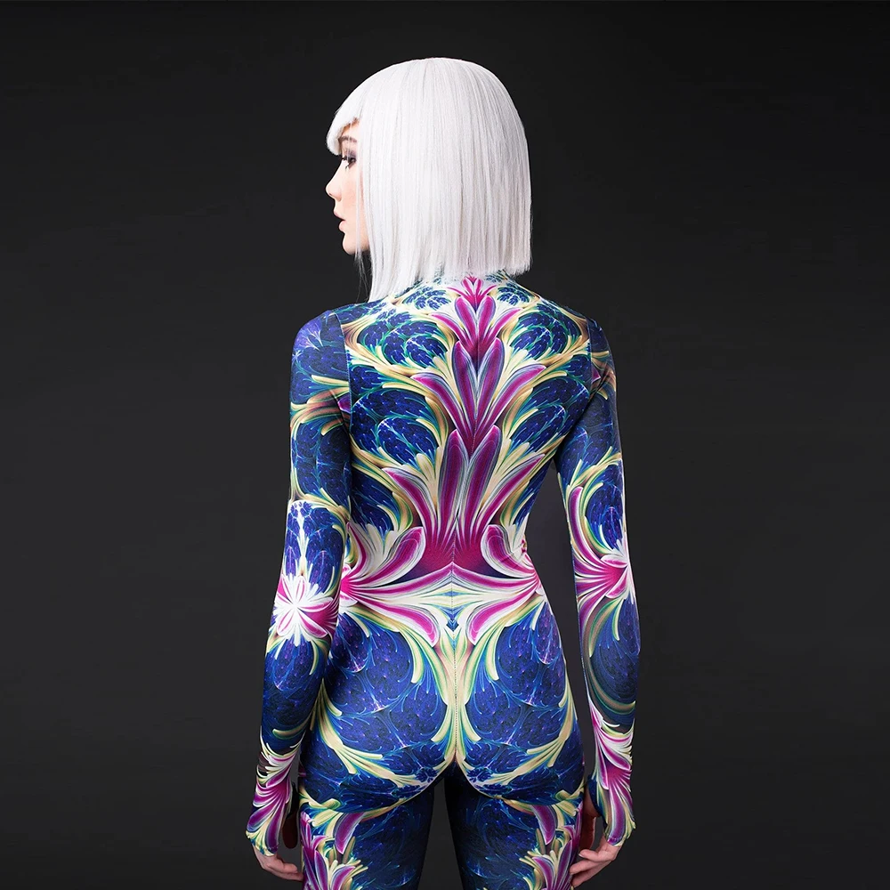 Chroma Robot Steampunk Armor Abstract Painting Bodysuit Halloween Zentai Skinny Leotard Party Cosplay Costume Fancy Jumpsuit